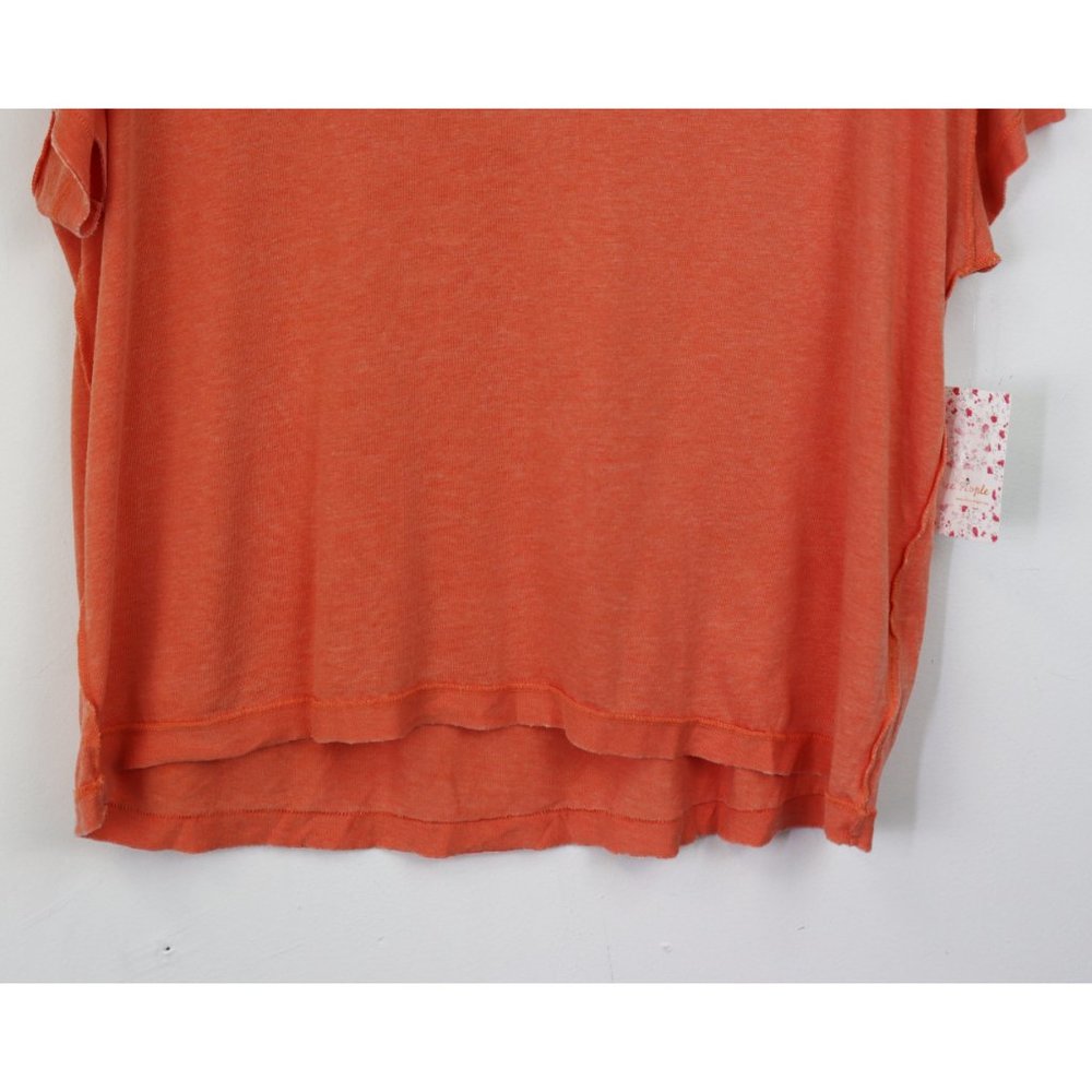 NWT Free People All Mine V Neck Cut Out Raw Cut Tee Apricot Orange Pink Large - Picture 5 of 8